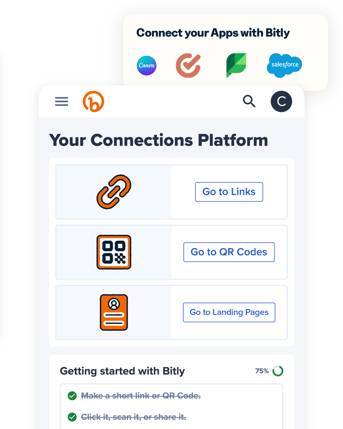 Bitly connections platform UI